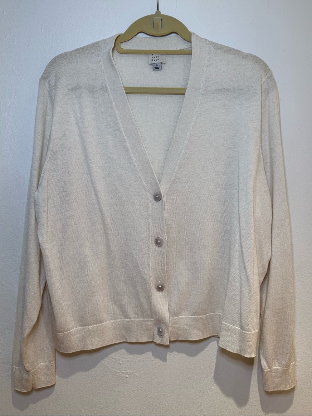 a new day V-Neck Cardigan Sweater, White, Size L